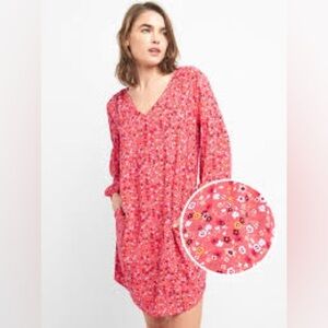Gap Pink Floral Long Sleeve Shift Dress Pockets  NEW